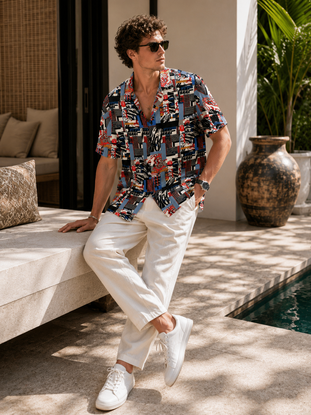 Summer Classic Juice resort shirt - crimson patchwork print