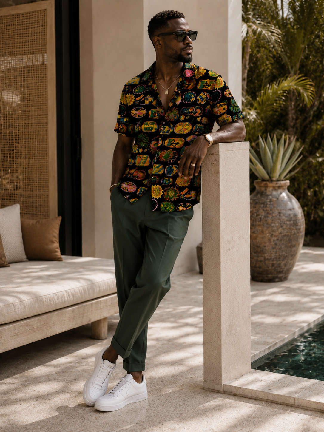 Summer Classic Juice resort shirt - Tiki Bar Noir tropical print