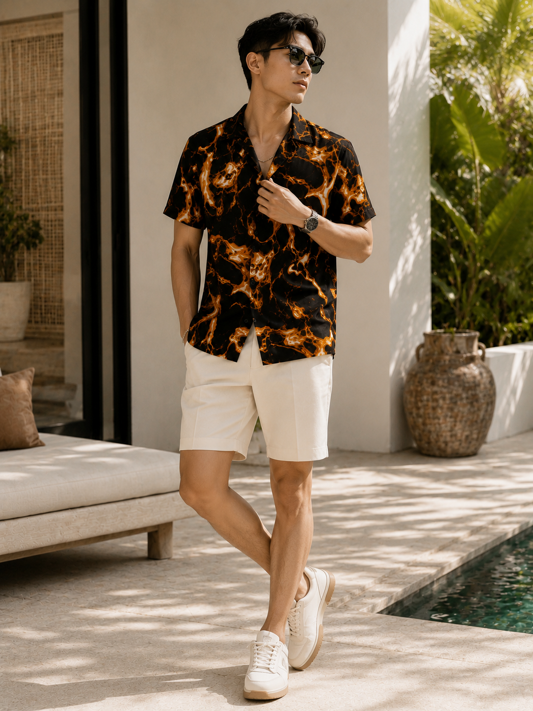 Summer Classic Juice resort shirt - amber lava marble print