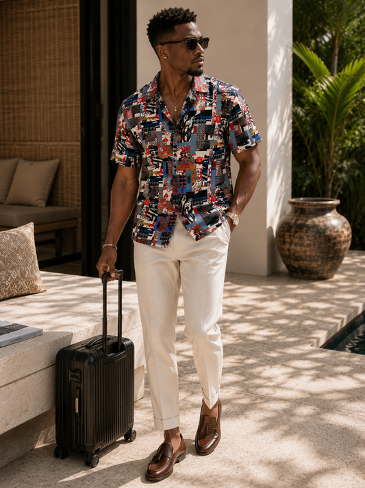 Summer Classic Juice resort shirt - crimson patchwork print