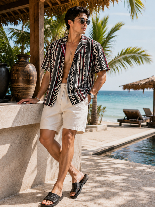 Summer Classic Juice resort shirt - tribal stripe noir print