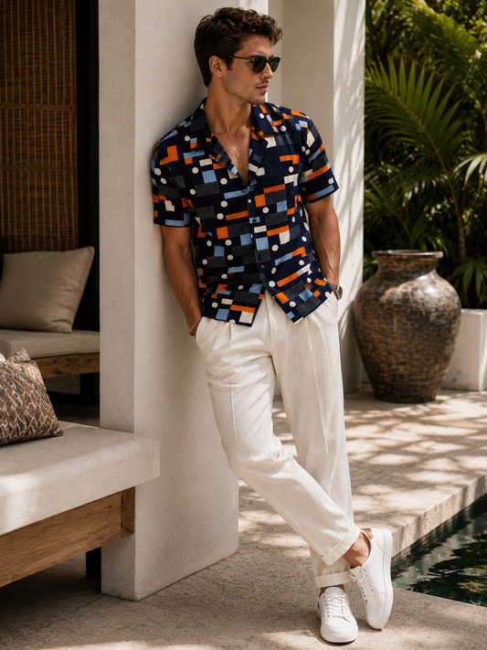Summer Classic Juice resort shirt - navy mod dot print