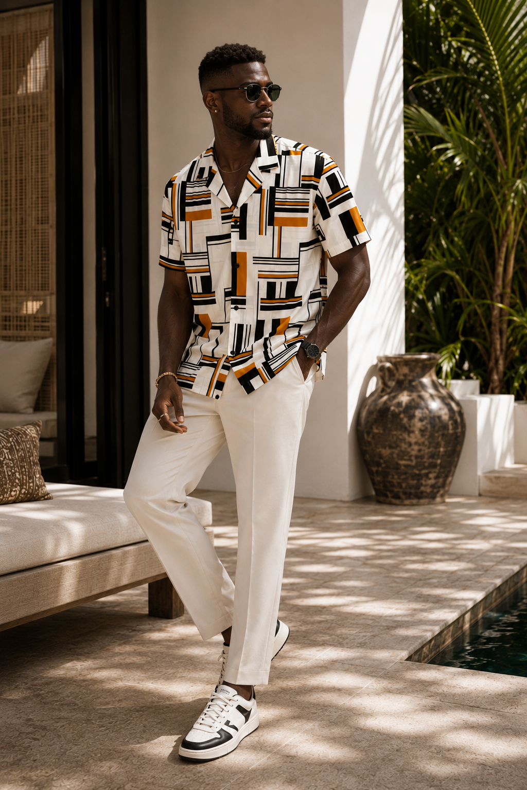 Summer Classic Juice resort shirt - mustard block grid print