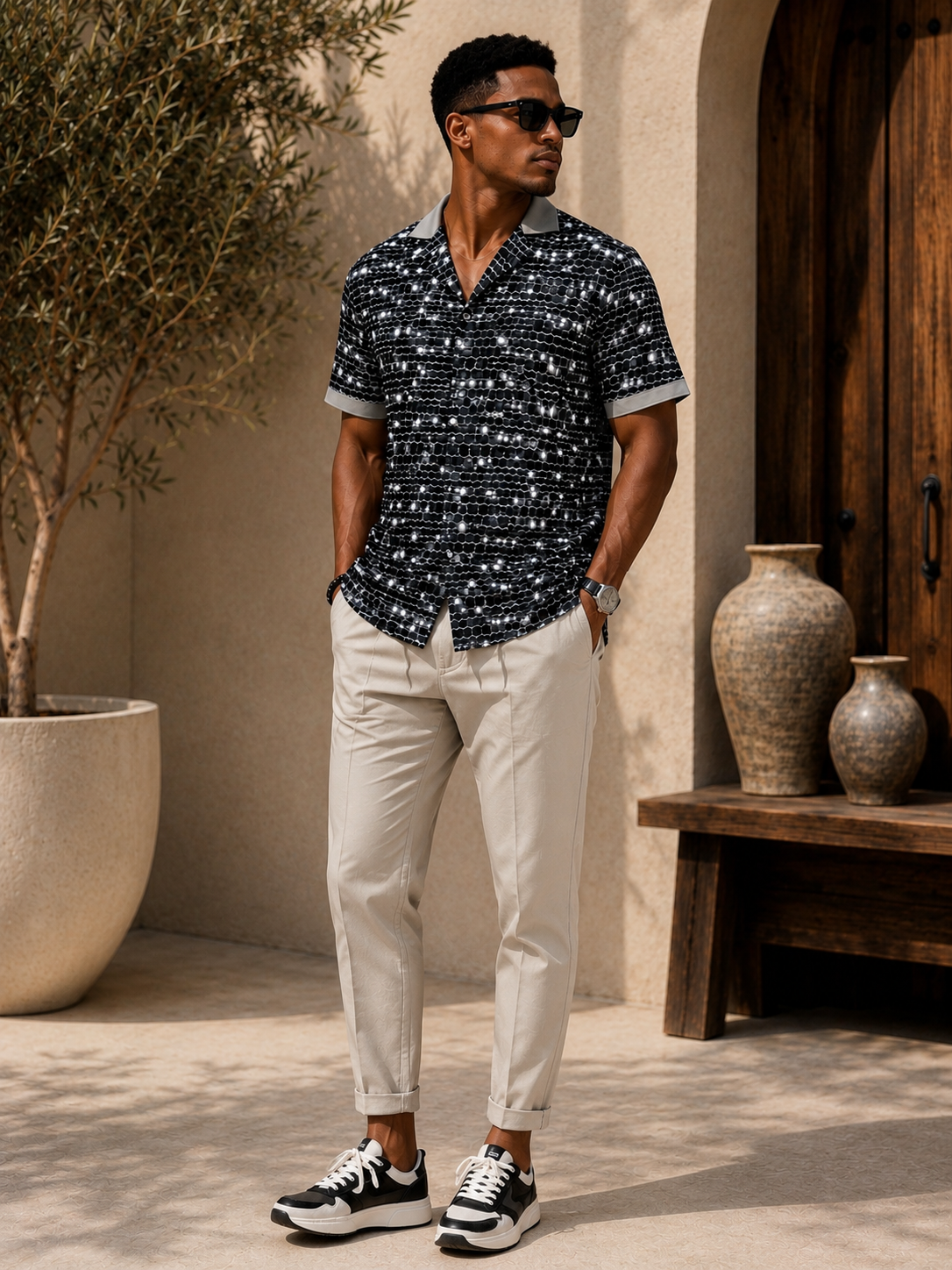 Ankara Classic Short Sleeve Set - Navy Mosaic