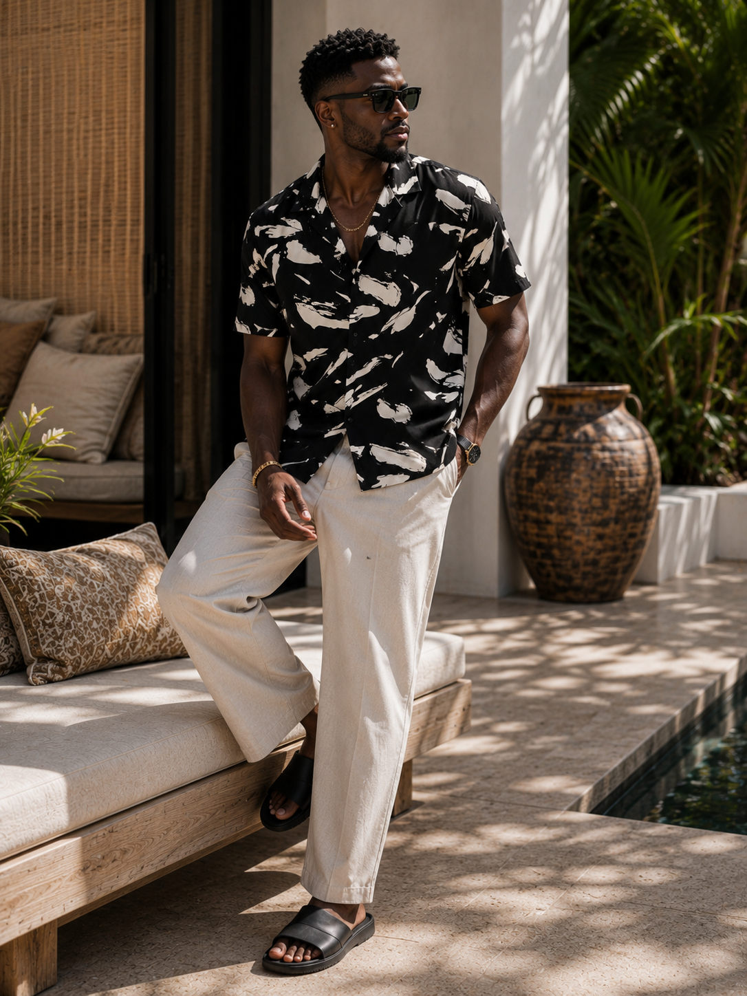 Summer Classic Juice resort shirt - ink brushstroke print