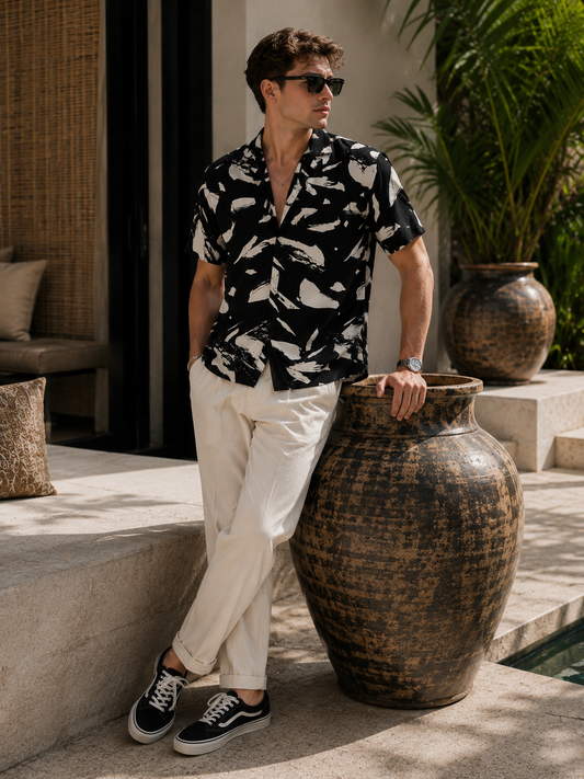 Summer Classic Juice resort shirt - ink brushstroke print