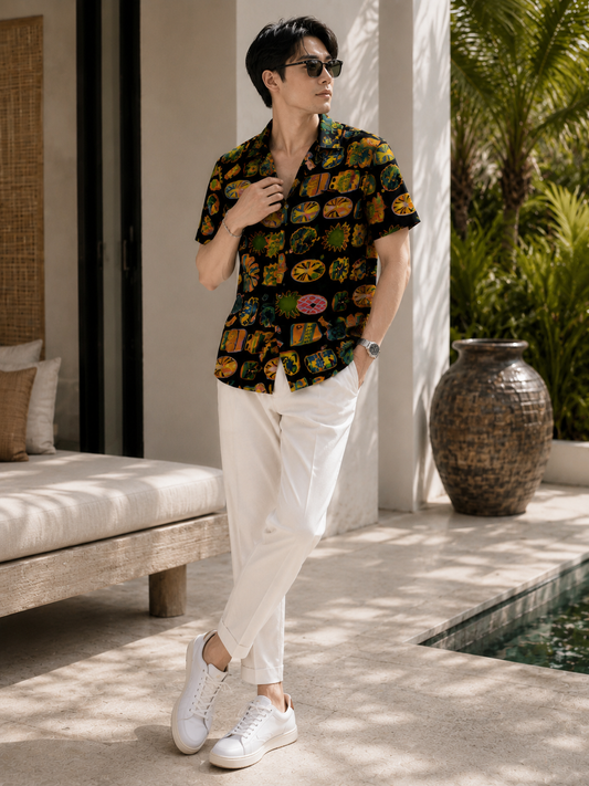 Summer Classic Juice resort shirt - Tiki Bar Noir tropical print