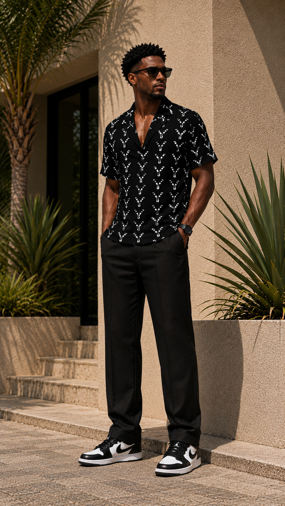 Ankara Classic short sleeve set - black arrow print