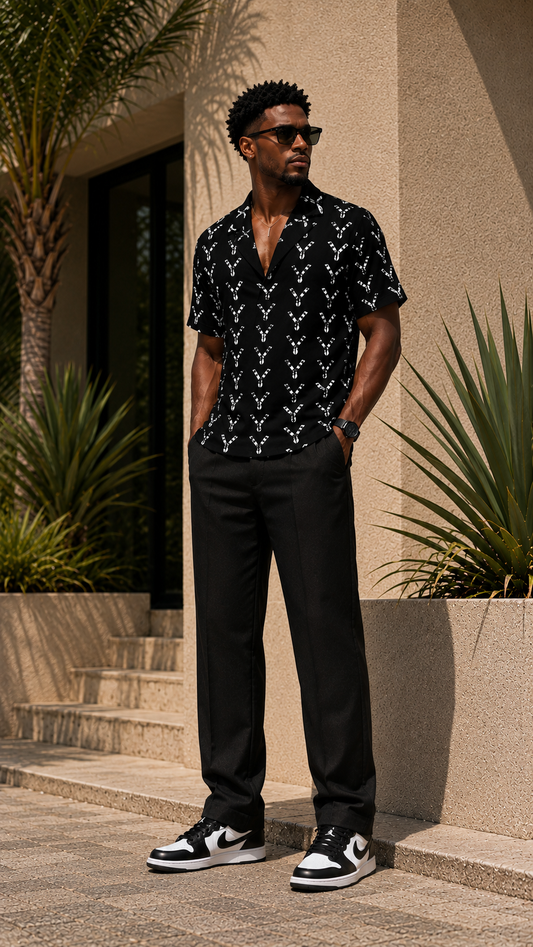 Ankara Classic short sleeve set - black arrow print