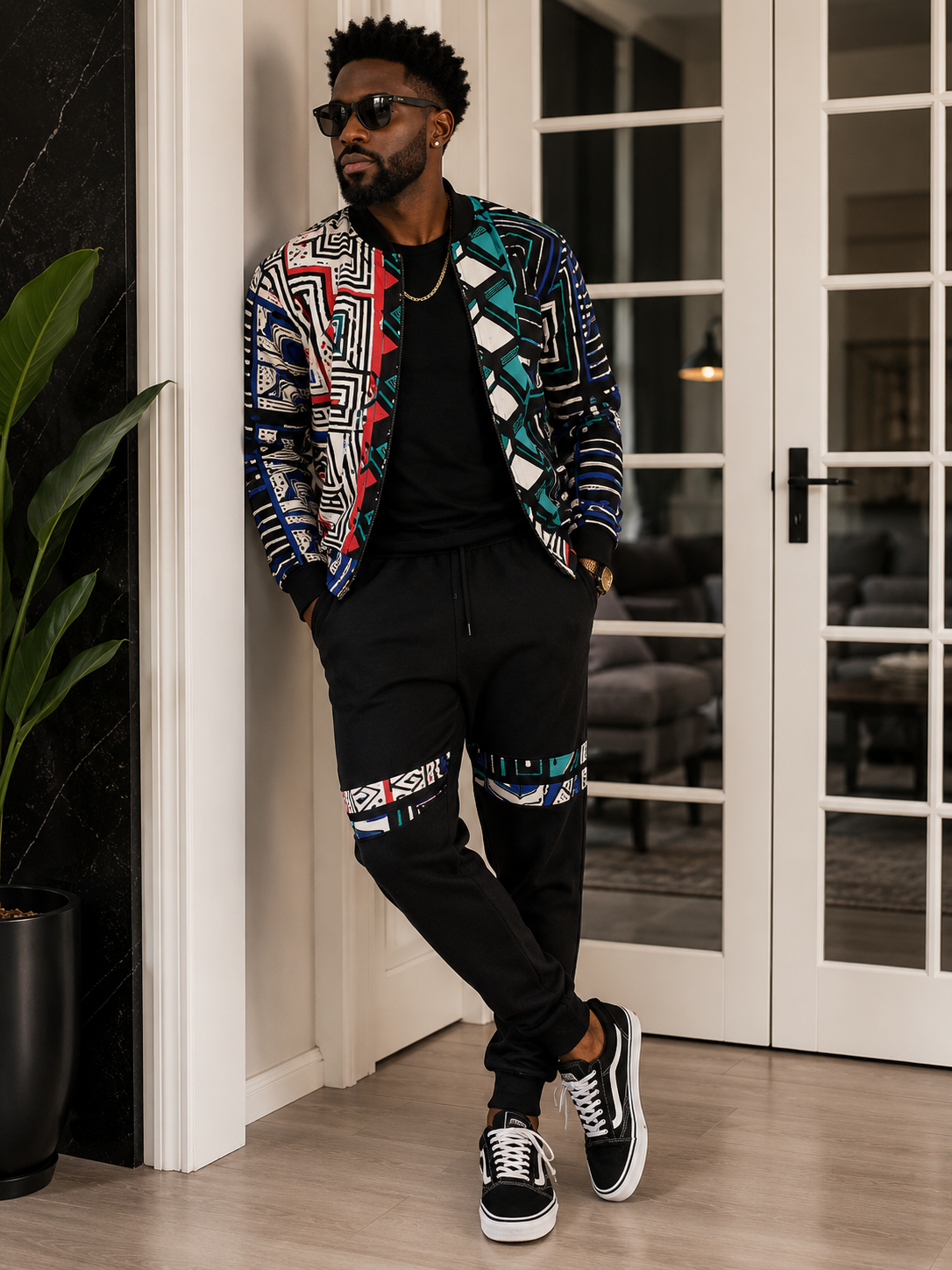 Ankara bomber jogger set - multicolor geometric print