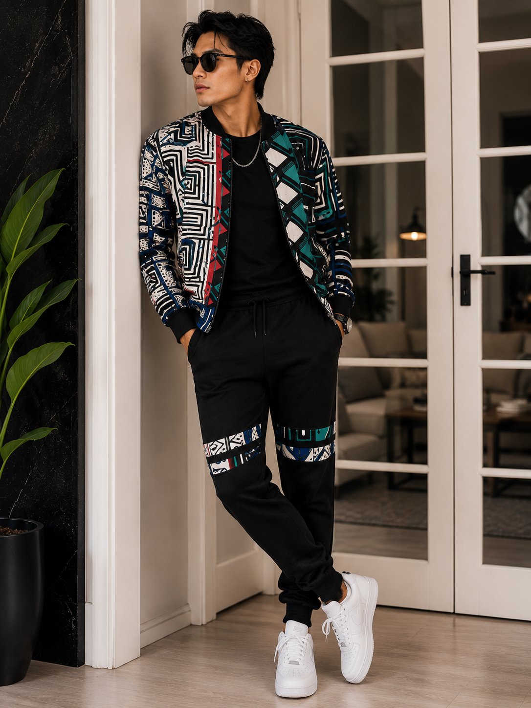 Ankara bomber jogger set - multicolor geometric print