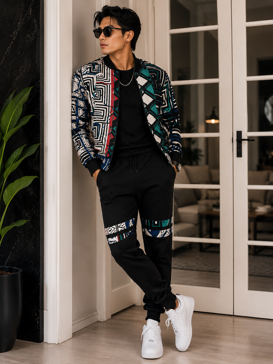 Ankara bomber jogger set - multicolor geometric print