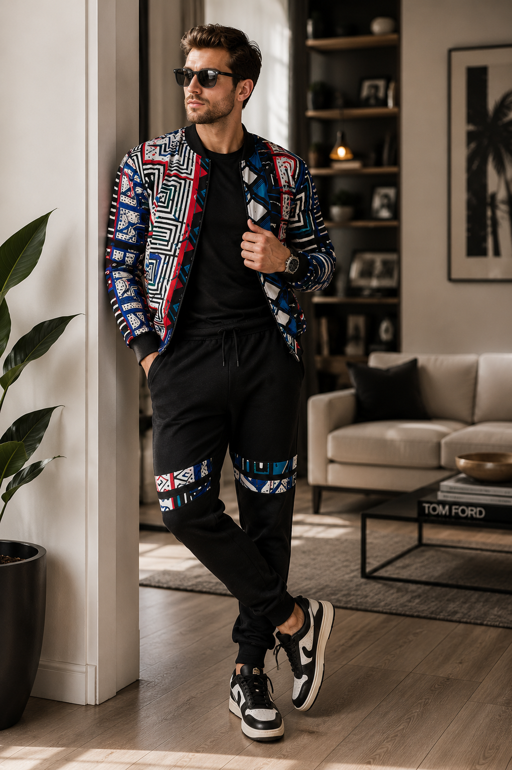 Ankara bomber jogger set - multicolor geometric print