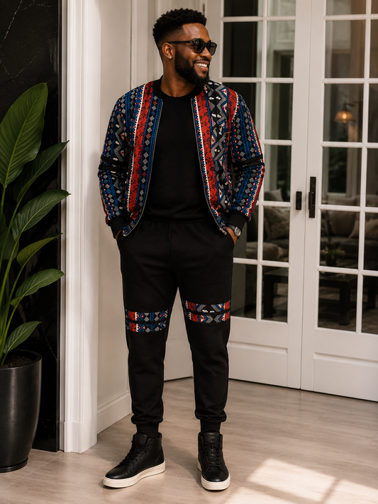 Ankara bomber jogger set - blue tribal print
