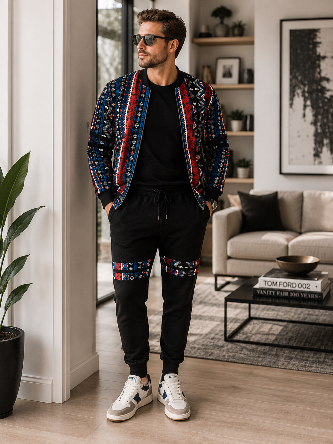 Ankara bomber jogger set - blue tribal print