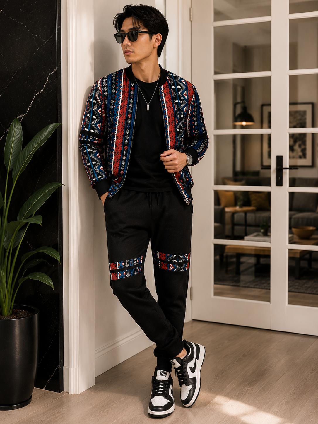 Ankara bomber jogger set - blue tribal print