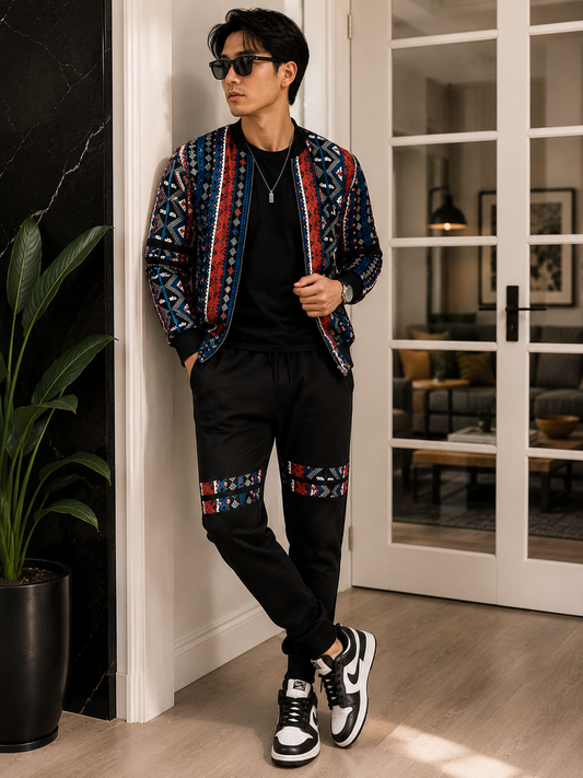 Ankara bomber jogger set - blue tribal print