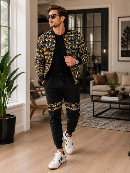 Ankara bomber jogger set - gold leopard print