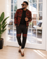 Ankara bomber jogger set - burgundy tweed print