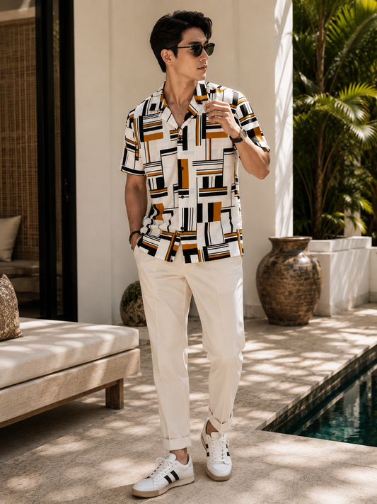 Summer Classic Juice resort shirt - mustard block grid print