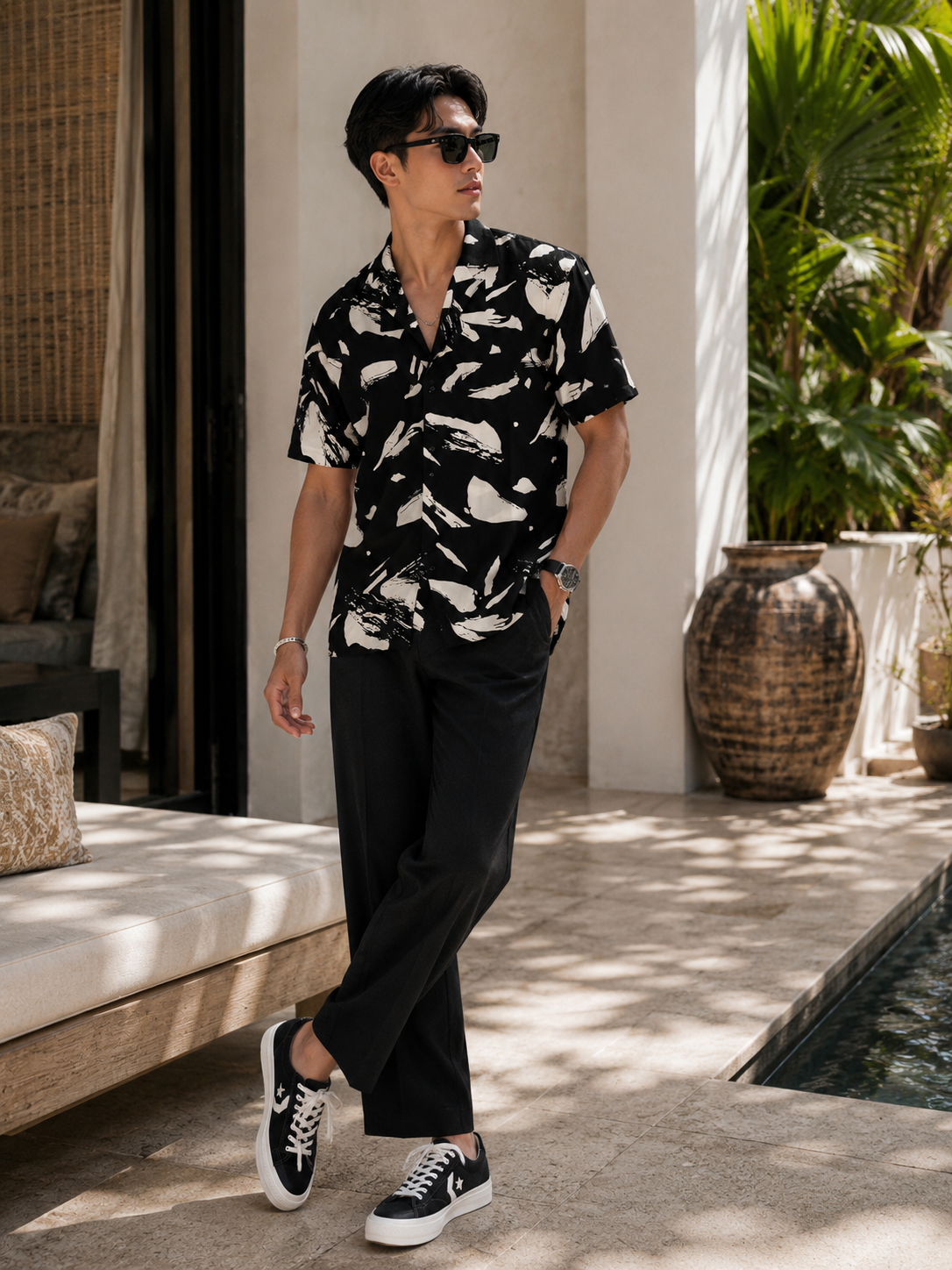 Summer Classic Juice resort shirt - ink brushstroke print