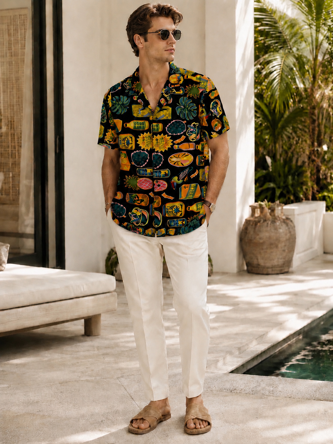 Summer Classic Juice resort shirt - Tiki Bar Noir tropical print