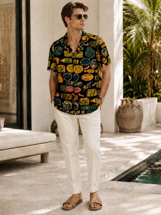 Summer Classic Juice resort shirt - Tiki Bar Noir tropical print