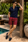 Ankara Splash shorts - Burgundy Sunburst tribal print - Men's
