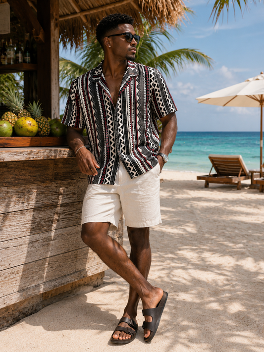 Summer Classic Juice resort shirt - tribal stripe noir print