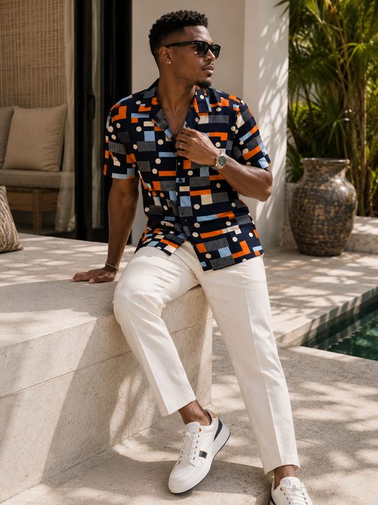 Summer Classic Juice resort shirt - navy mod dot print